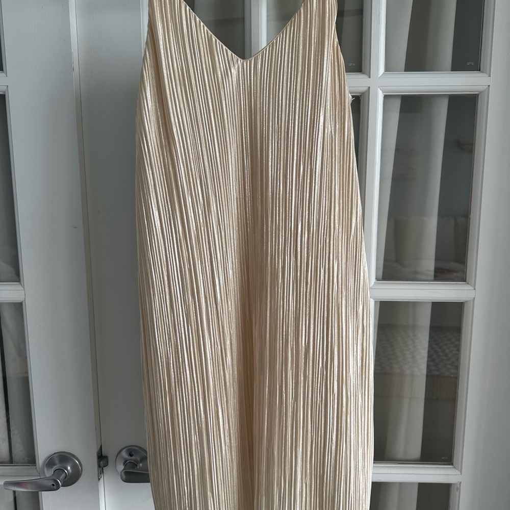 One Clothing Cream and Gold Pleated Slip Dress